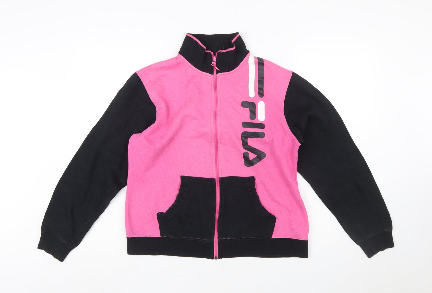 Fila Womens Pink Black Full Zip Sweatshirt Hoodie L Size