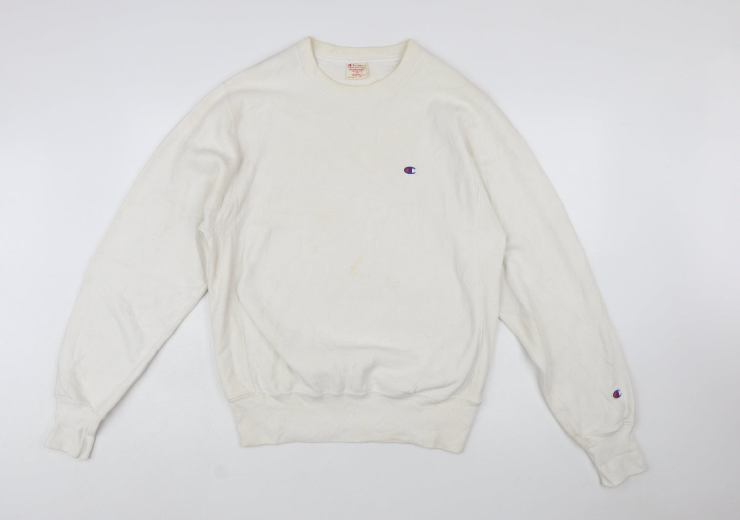 Champion Men's White Small Reverse Weave Crew Neck Sweatshirt