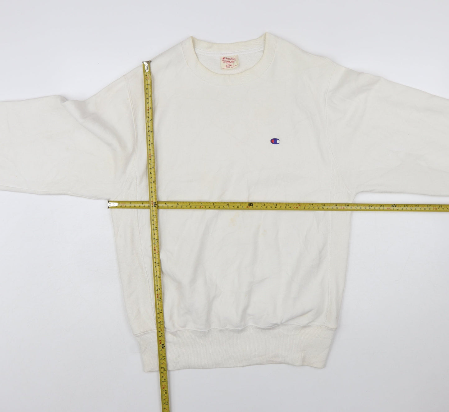 Champion Men's White Small Reverse Weave Crew Neck Sweatshirt