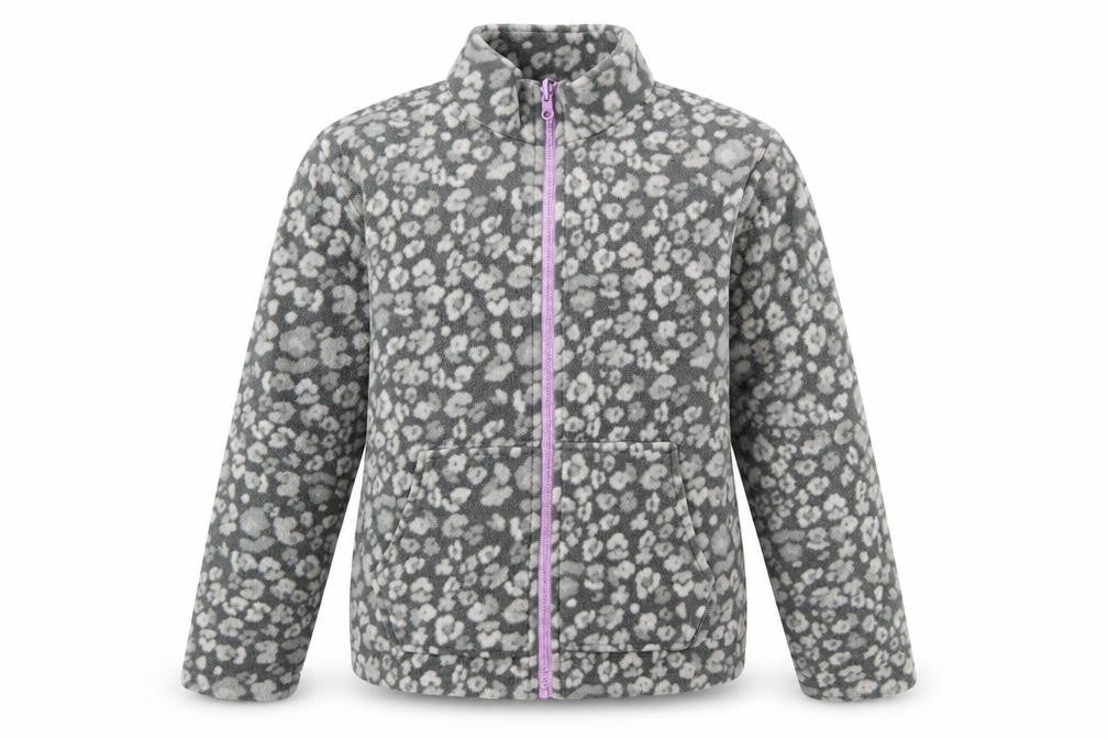 Eddie Bauer Girls Grey Animal Print Fleece Full Zip Jacket Size 14-15 Years