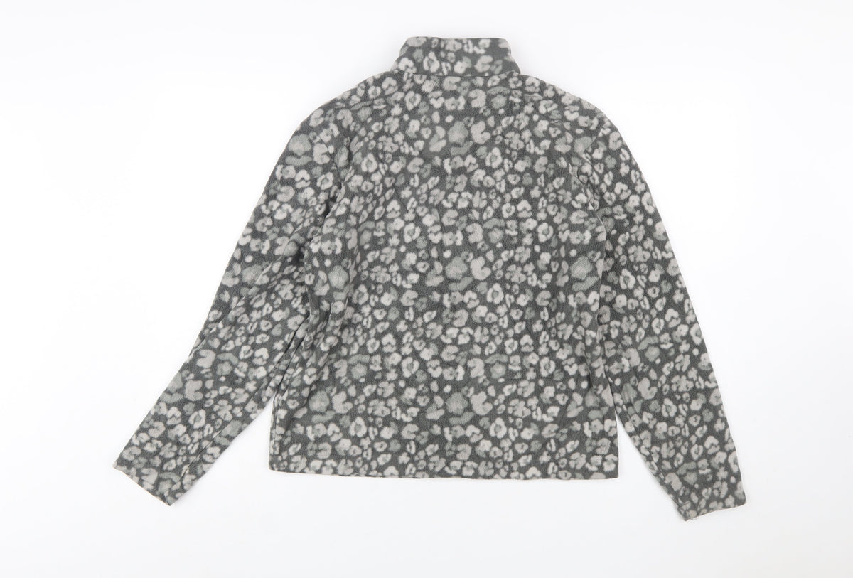 Eddie Bauer Girls Grey Animal Print Fleece Full Zip Jacket Size 14-15 Years