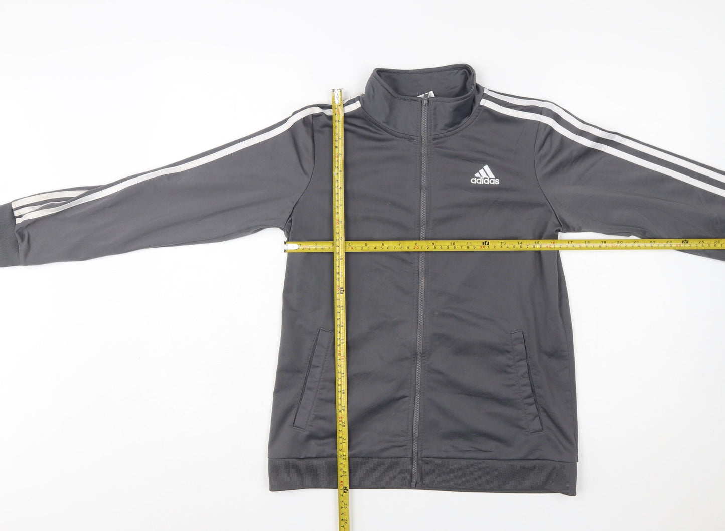 Adidas Boys Grey Full Zip Sweatshirt 14-16 Years Logo Collar Sports Top