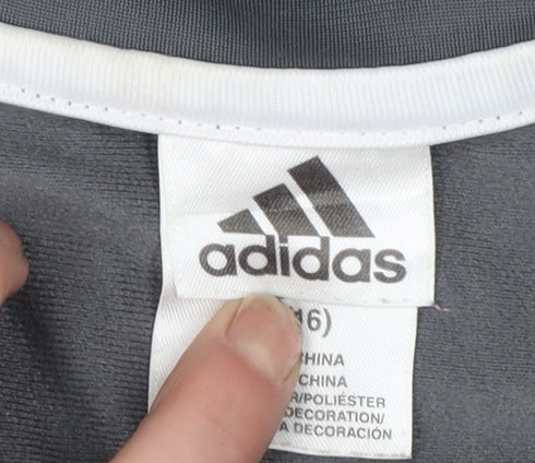 Adidas Boys Grey Full Zip Sweatshirt 14-16 Years Logo Collar Sports Top