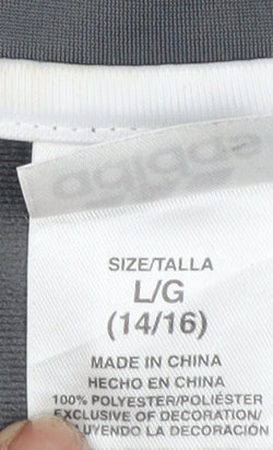 Adidas Boys Grey Full Zip Sweatshirt 14-16 Years Logo Collar Sports Top