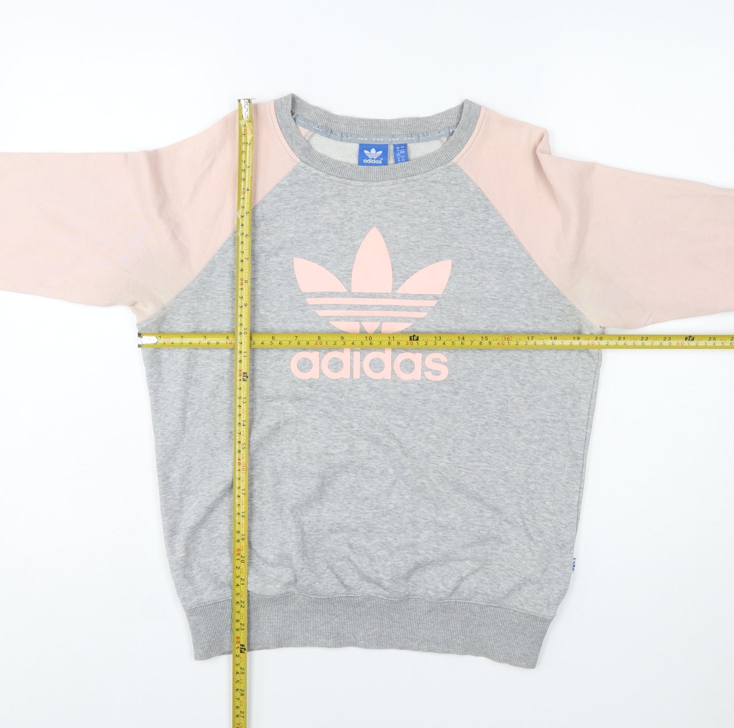 Adidas Women Grey Pink Logo Raglan Sweatshirt Size 12