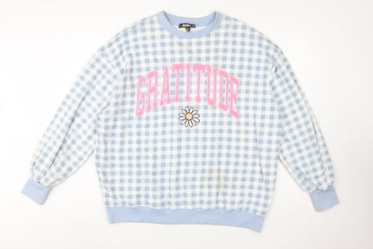 Additional front view of Missguided Women Blue Gingham Gratitude Sweatshirt UK 14