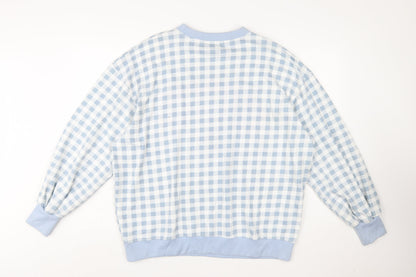 Close-up detail of Missguided Women Blue Gingham Gratitude Sweatshirt UK 14