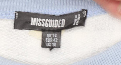Brand and care label for Missguided Women Blue Gingham Gratitude Sweatshirt UK 14