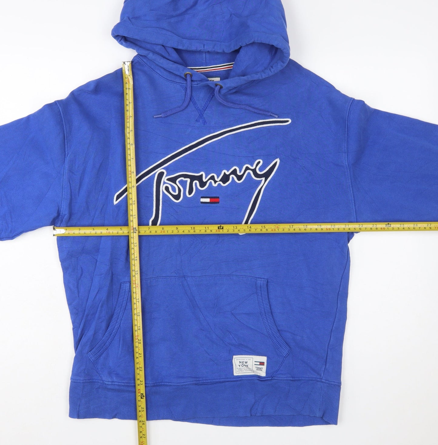 Tommy Jeans Men's Blue Pullover Hoodie M Logo Embroidered
