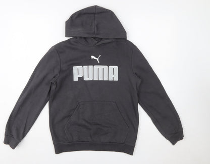 Additional front view of Puma boys’ black pullover hoodie, size 13-14, years cotton blend