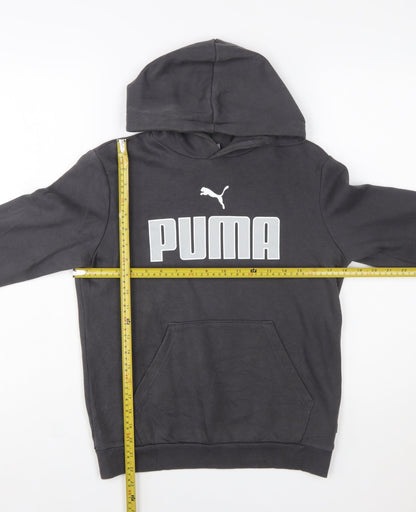 Back view of Puma boys’ black pullover hoodie, size 13-14, years cotton blend