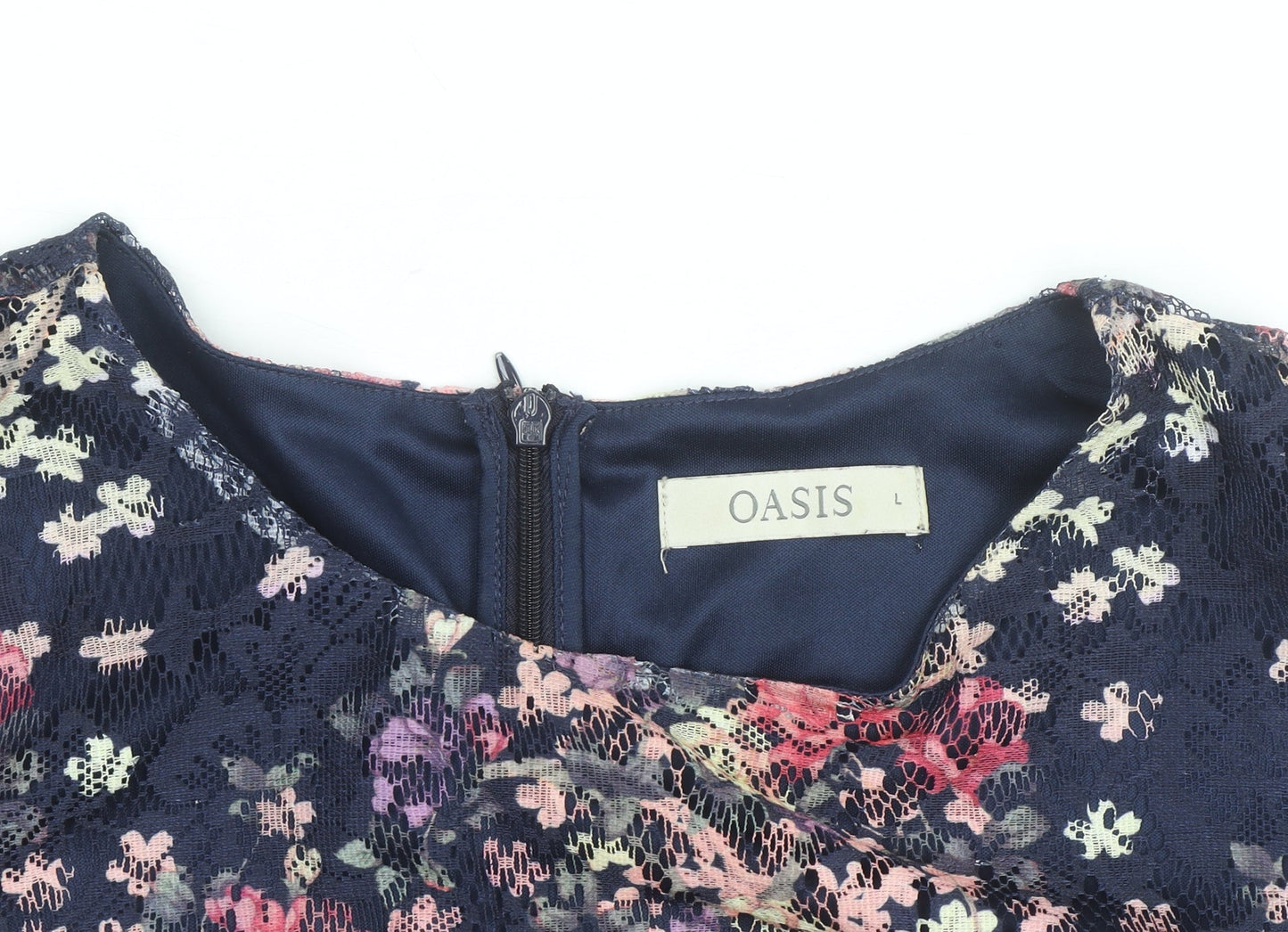 Oasis Women Blue Floral Lace A-Line Knee Length Dress L