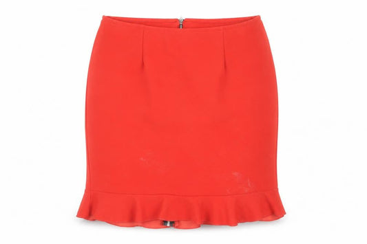 New Look Women's Red Size 8 High Rise Pencil Skirt with Ruffle Hem