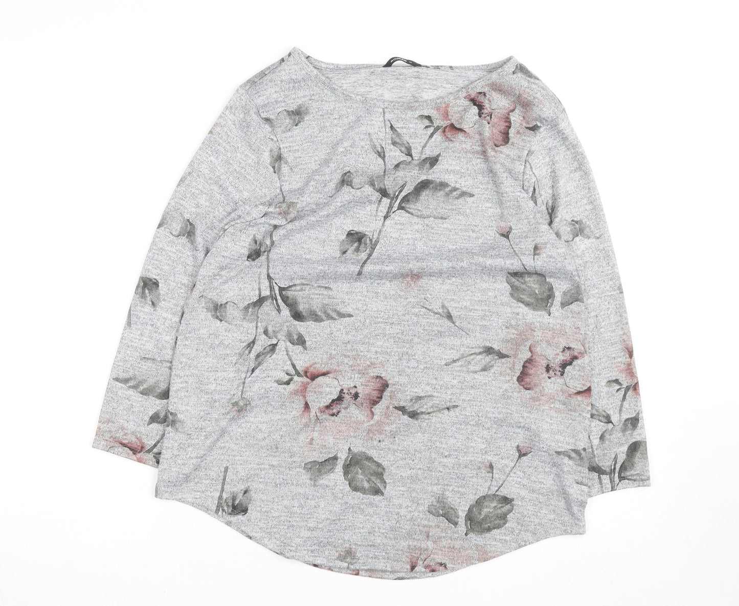 Roman Women’s Grey Floral Jersey 3/4 Sleeve T-Shirt Size 12