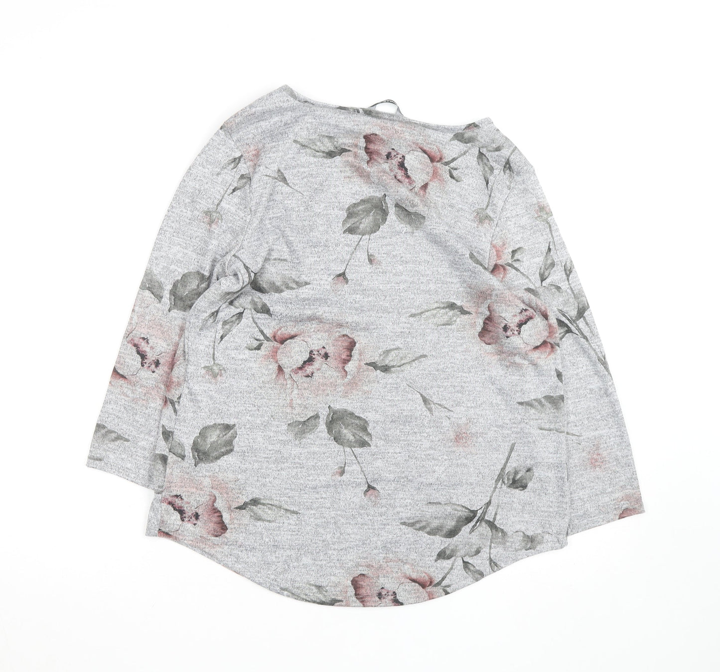 Roman Women’s Grey Floral Jersey 3/4 Sleeve T-Shirt Size 12