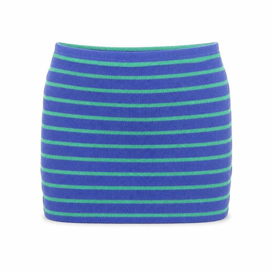 PRETTYLITTLETHING Women Blue Green Striped Mini Knitted Skirt UK 16