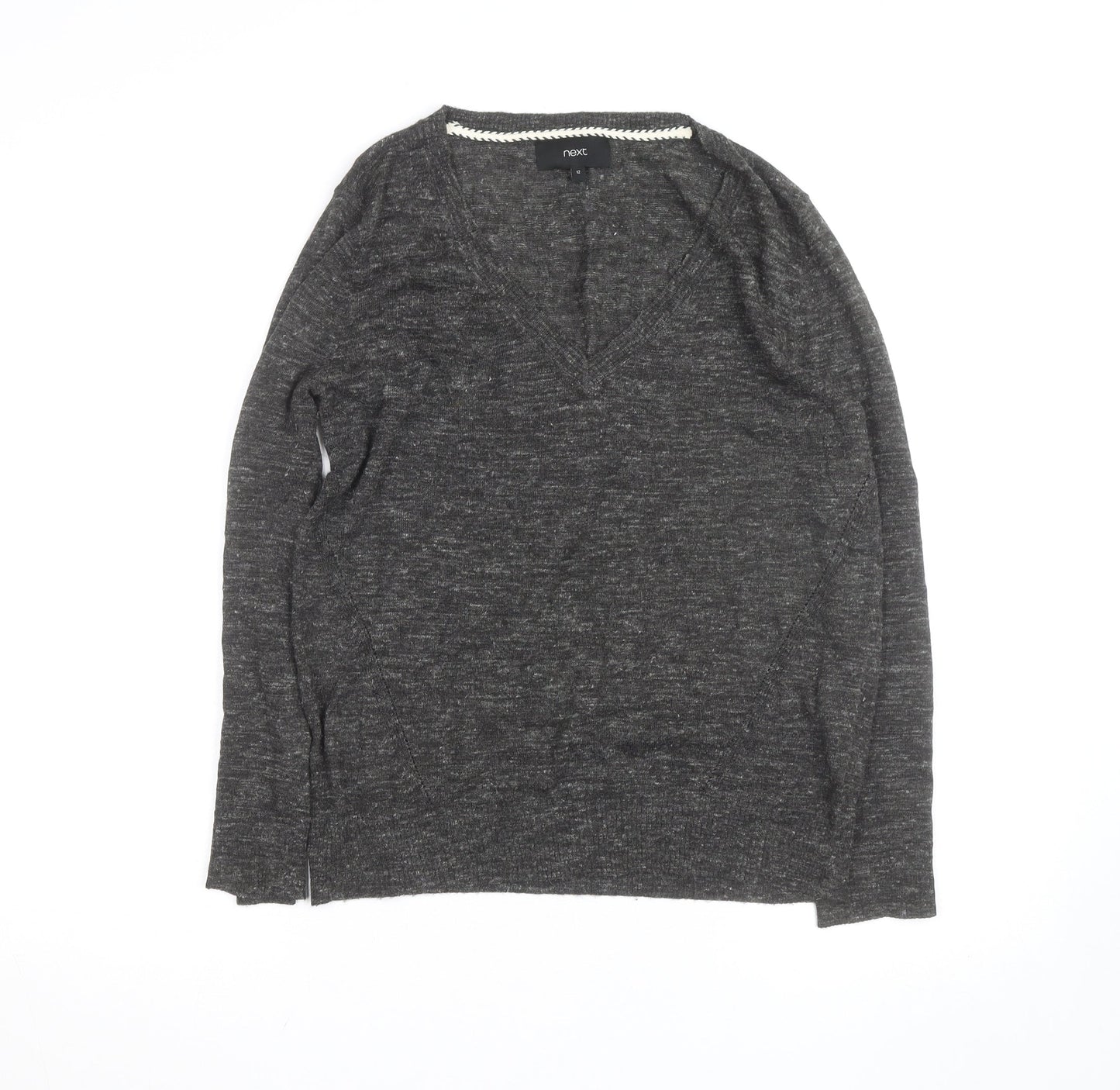 Next Womens Grey V-Neck Wool Blend Jumper Size 12