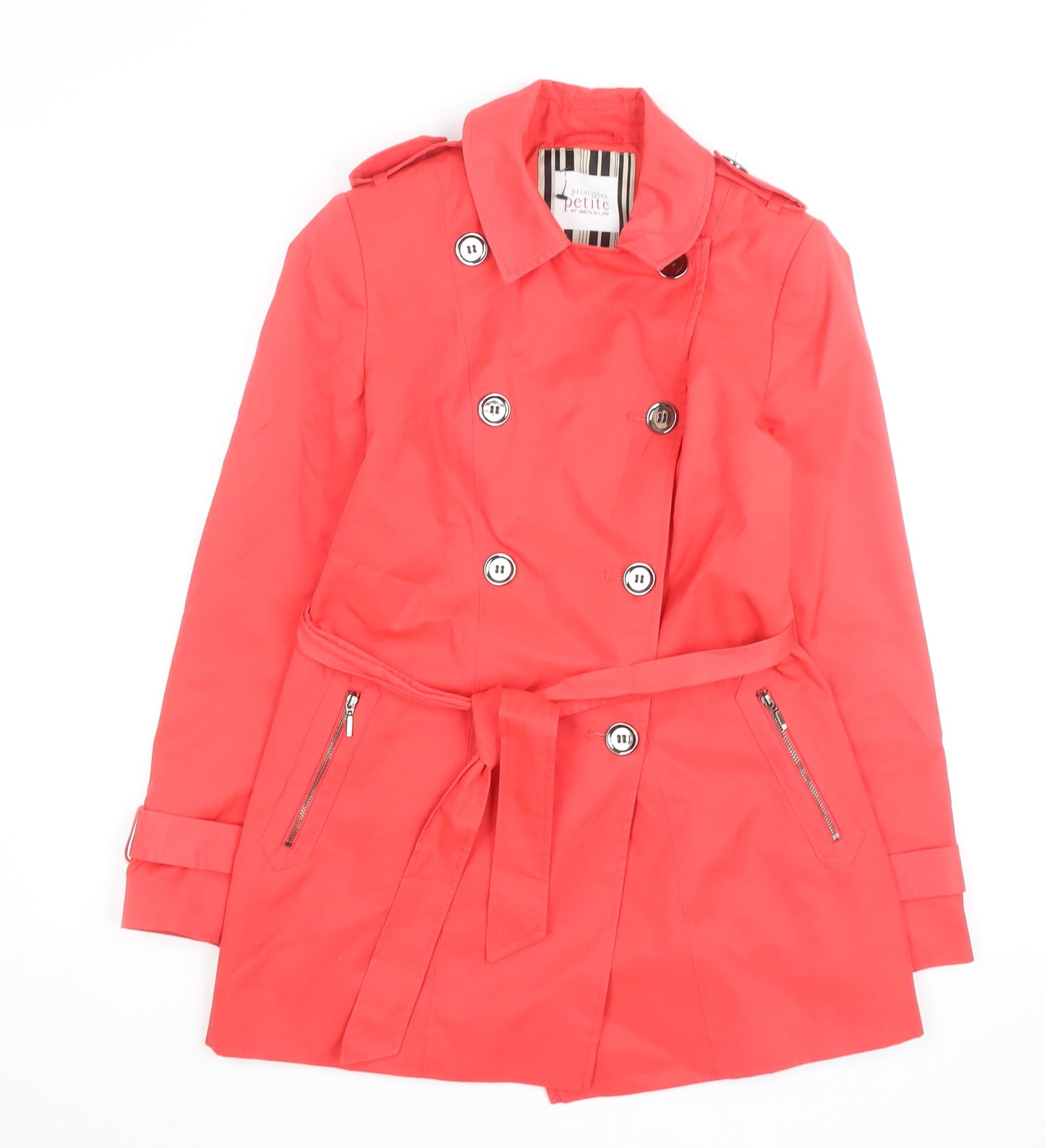 Principles Petite by Ben de Lisi Pink Trench Coat Size 10 Women’s Mid-Length Belted