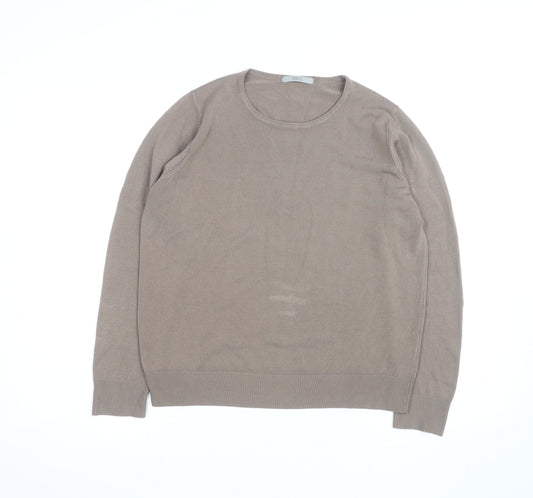 Marks and Spencer Women’s Beige Cotton Crew Neck Jumper Size 14