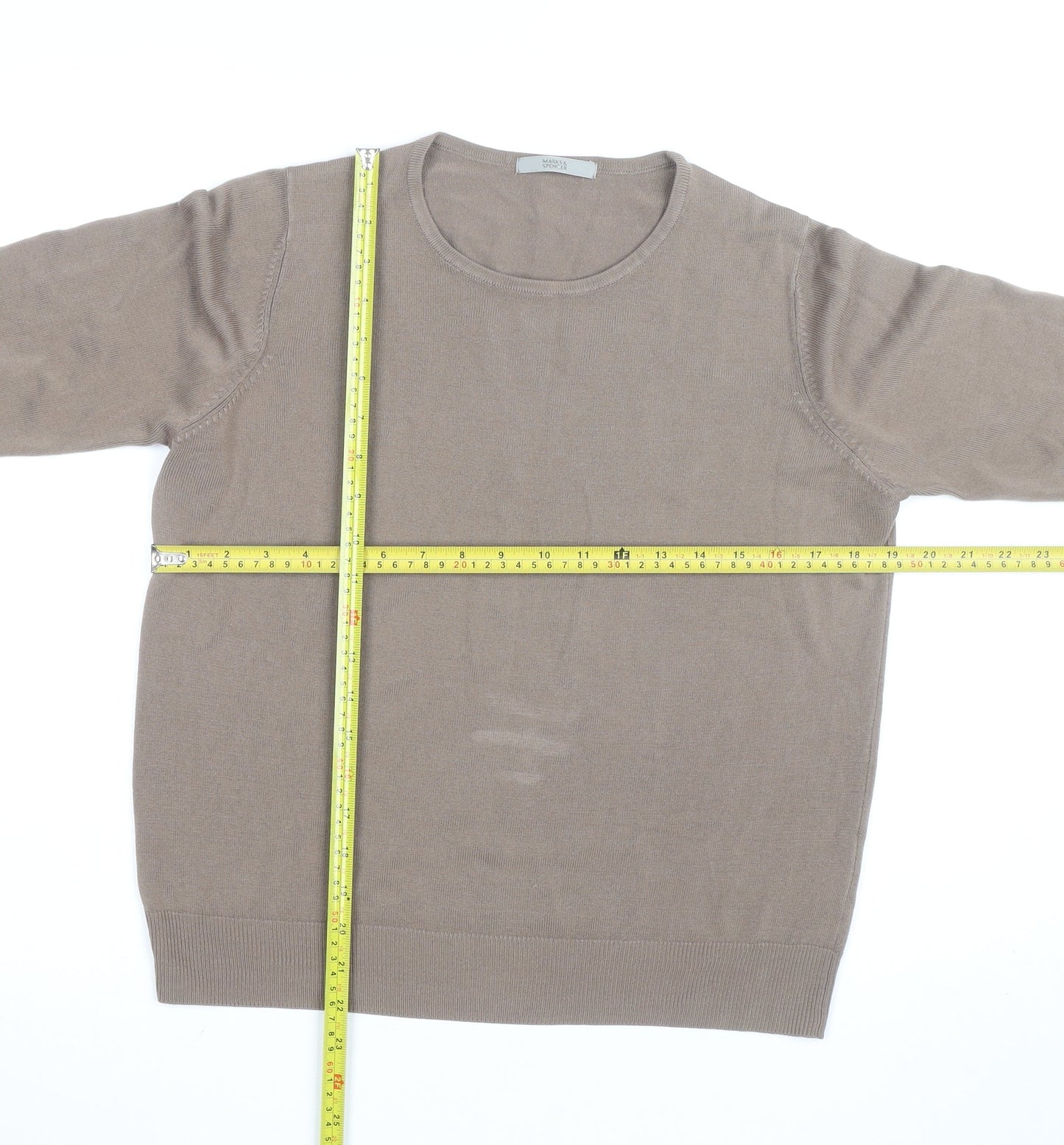Marks and Spencer Women’s Beige Cotton Crew Neck Jumper Size 14