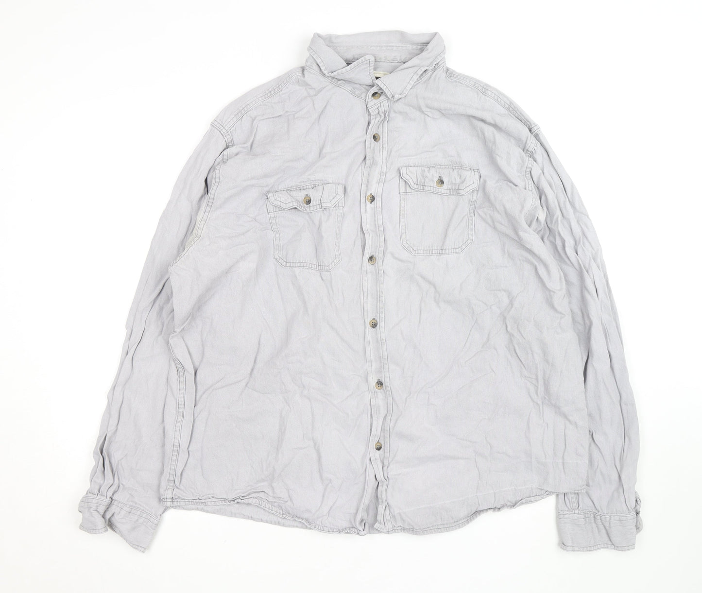 Lee Men's Grey Long Sleeve Regular Fit Cotton Button-Up Shirt Size L
