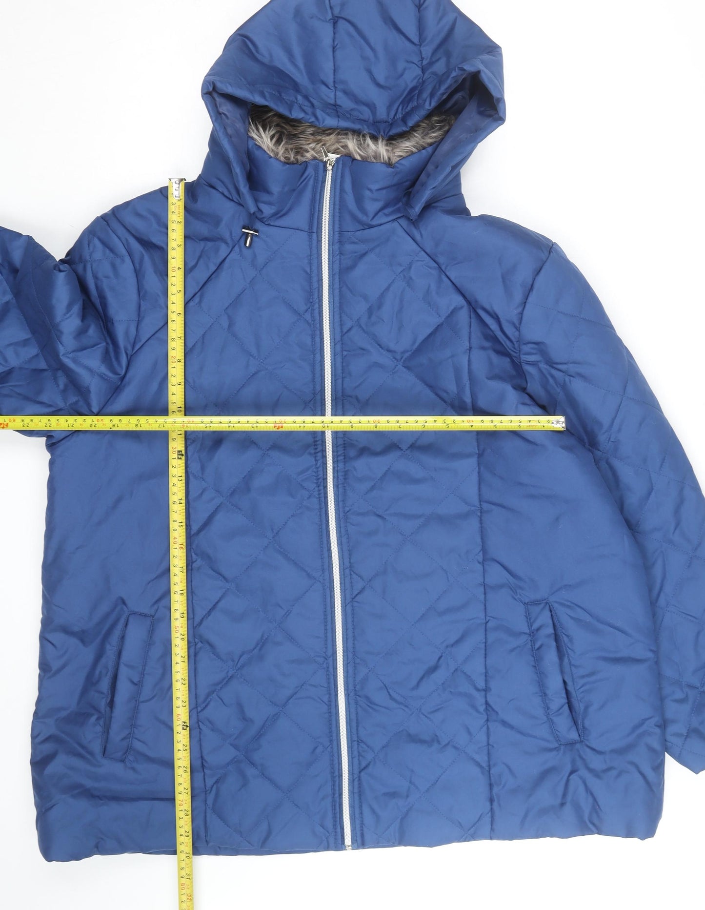 Jeanne De Lançay Women's Blue Quilted Hooded Puffer Jacket XL