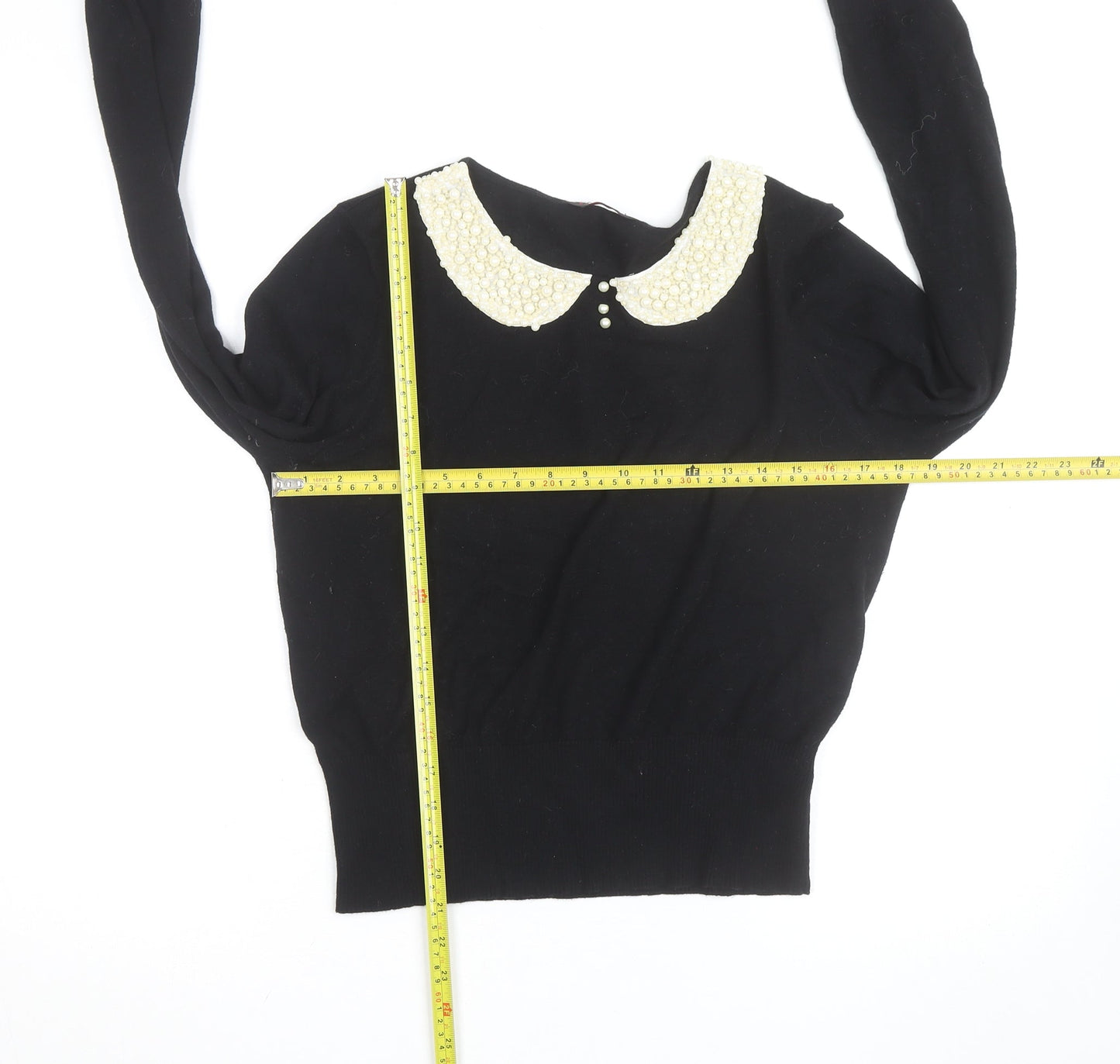 Miss Selfridge Women’s Black Beaded Collar Cotton Jumper Size 16
