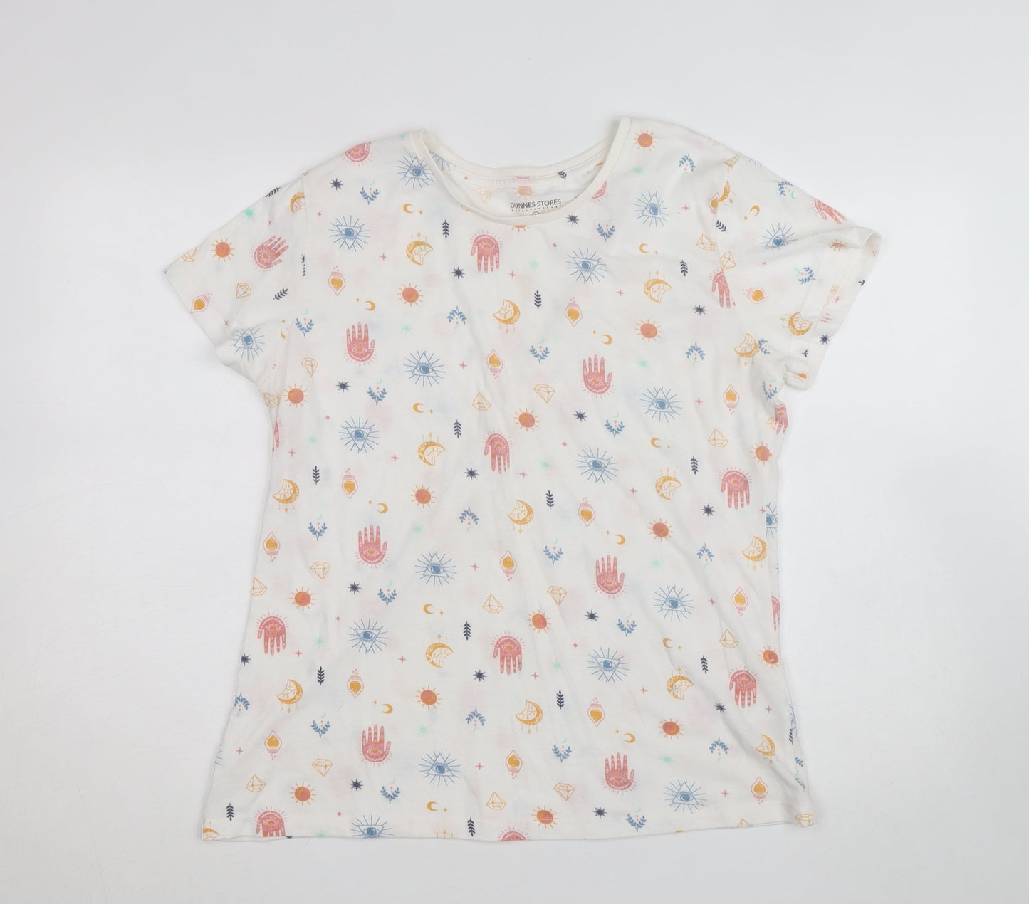 Dunnes Stores Women’s White Bohemian Print Cotton T-Shirt Size L