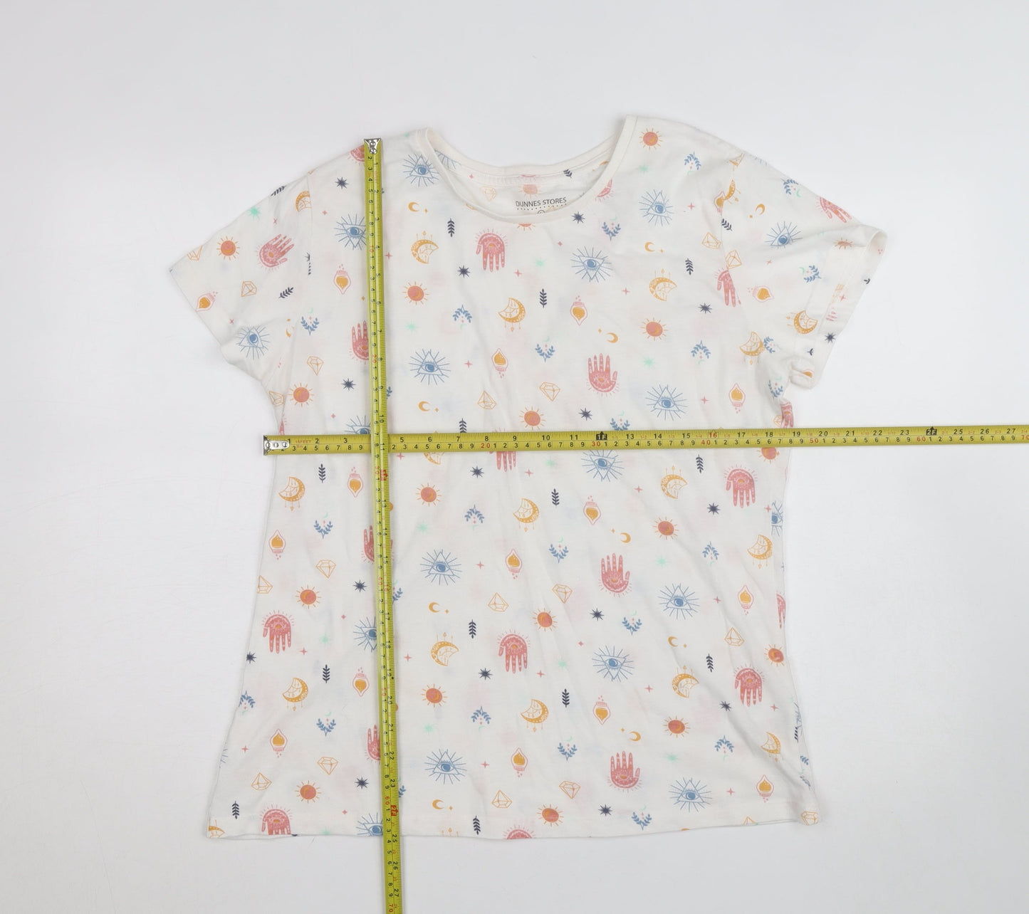 Dunnes Stores Women’s White Bohemian Print Cotton T-Shirt Size L
