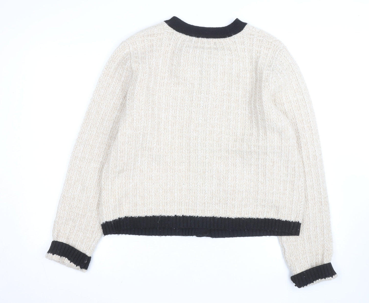 Tahari Women Beige Black Cardigan XL Long Sleeve Classic Knit