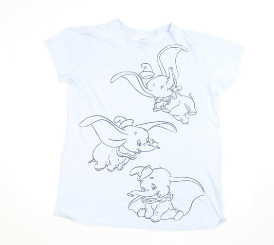 Disney Women's Blue Dumbo Print Short Sleeve Cotton T-Shirt L