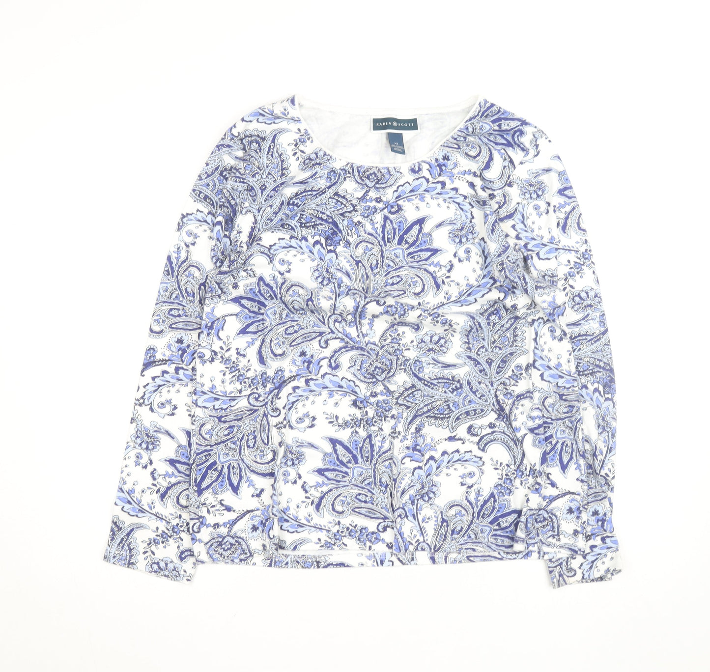 Karen Scott Women Blue Paisley Long Sleeve Cotton Blend Top XL