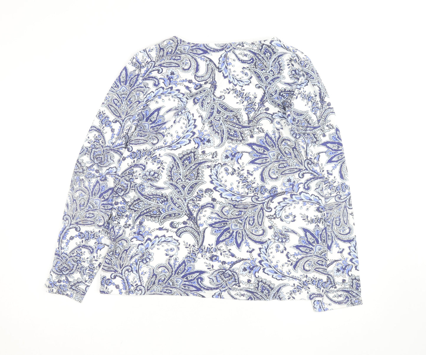 Karen Scott Women Blue Paisley Long Sleeve Cotton Blend Top XL