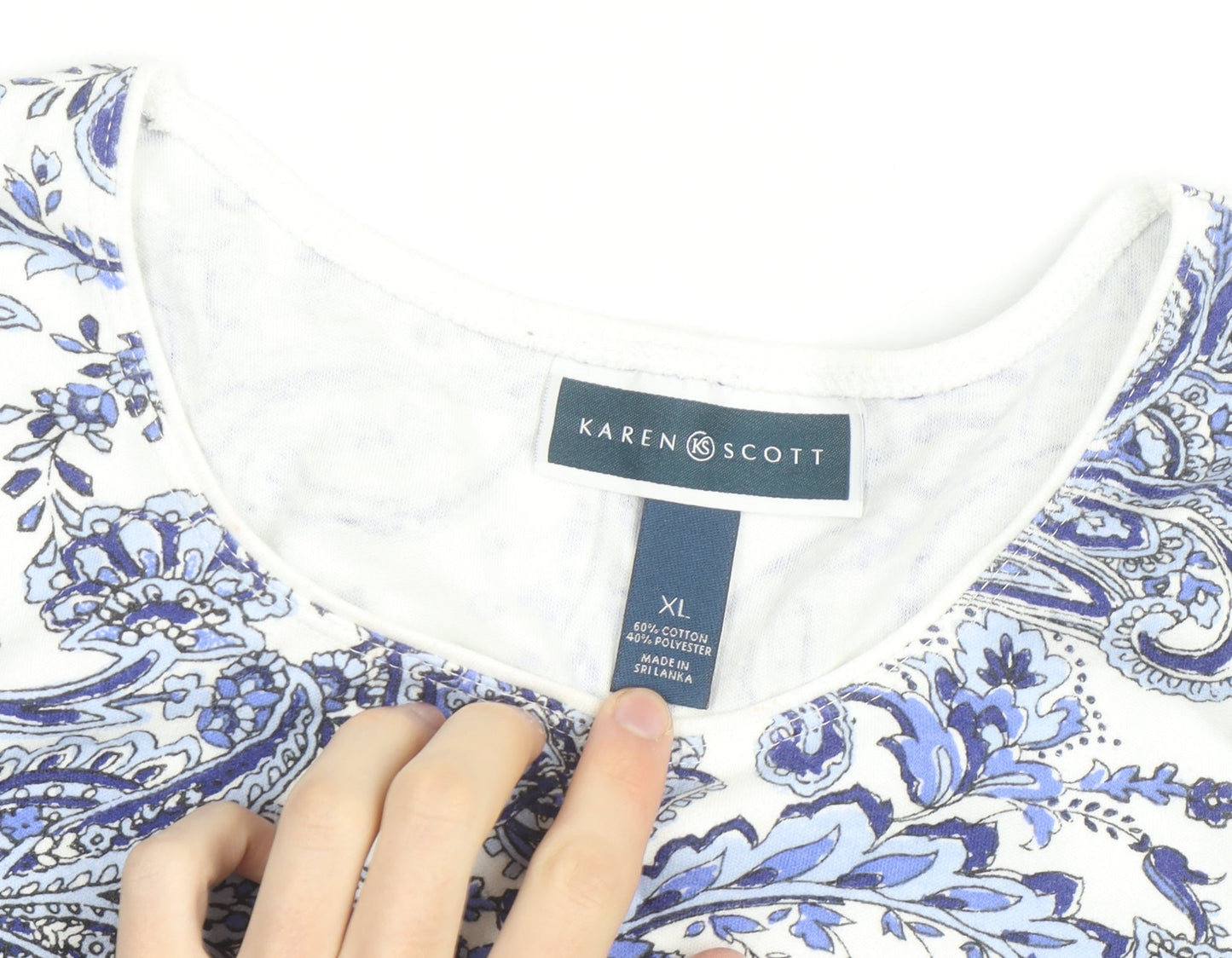 Karen Scott Women Blue Paisley Long Sleeve Cotton Blend Top XL
