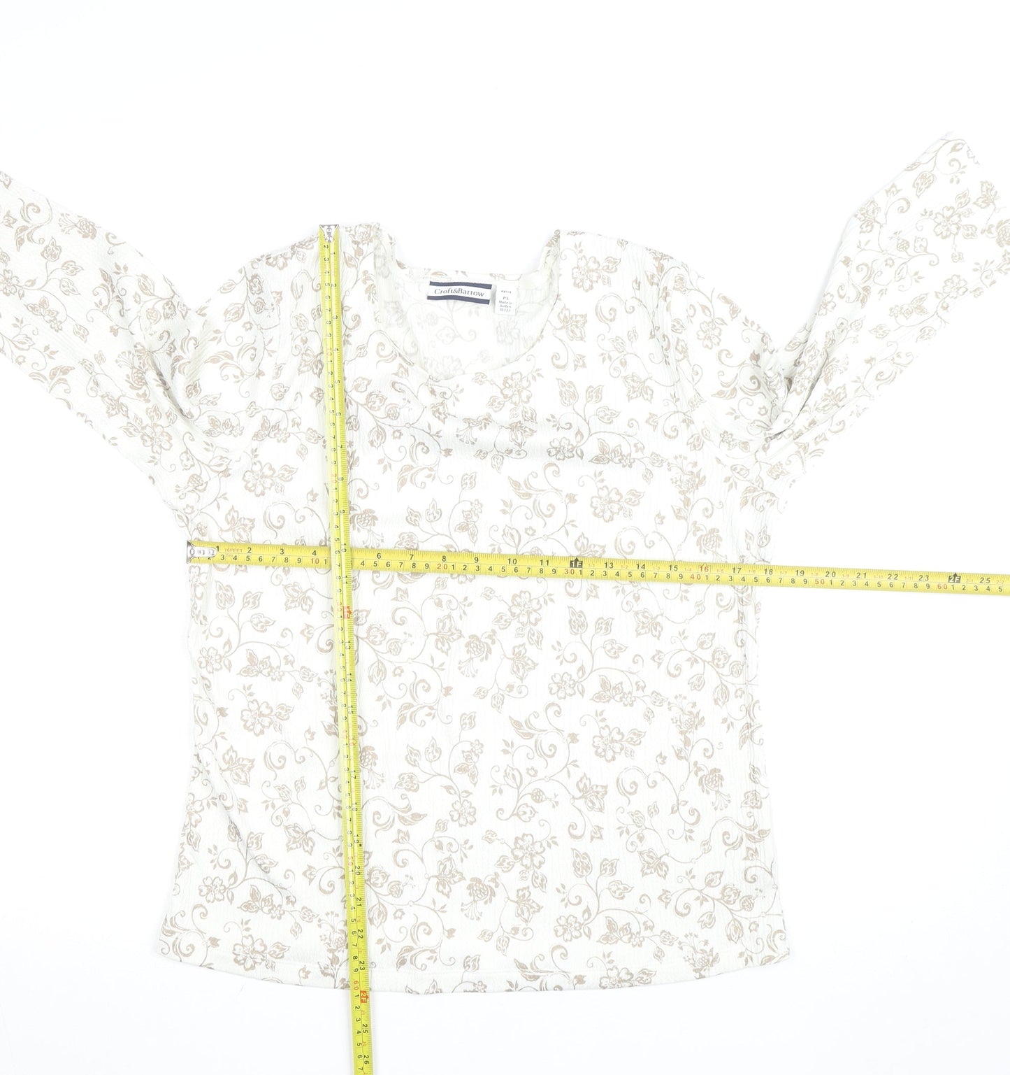Croft & Barrow Women’s Beige Floral Petite L Long Sleeve Top