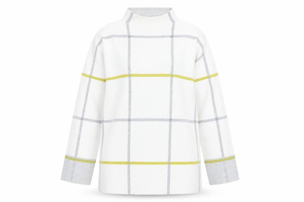 Tahari Women's White Mock Neck Check Knit Jumper Size S