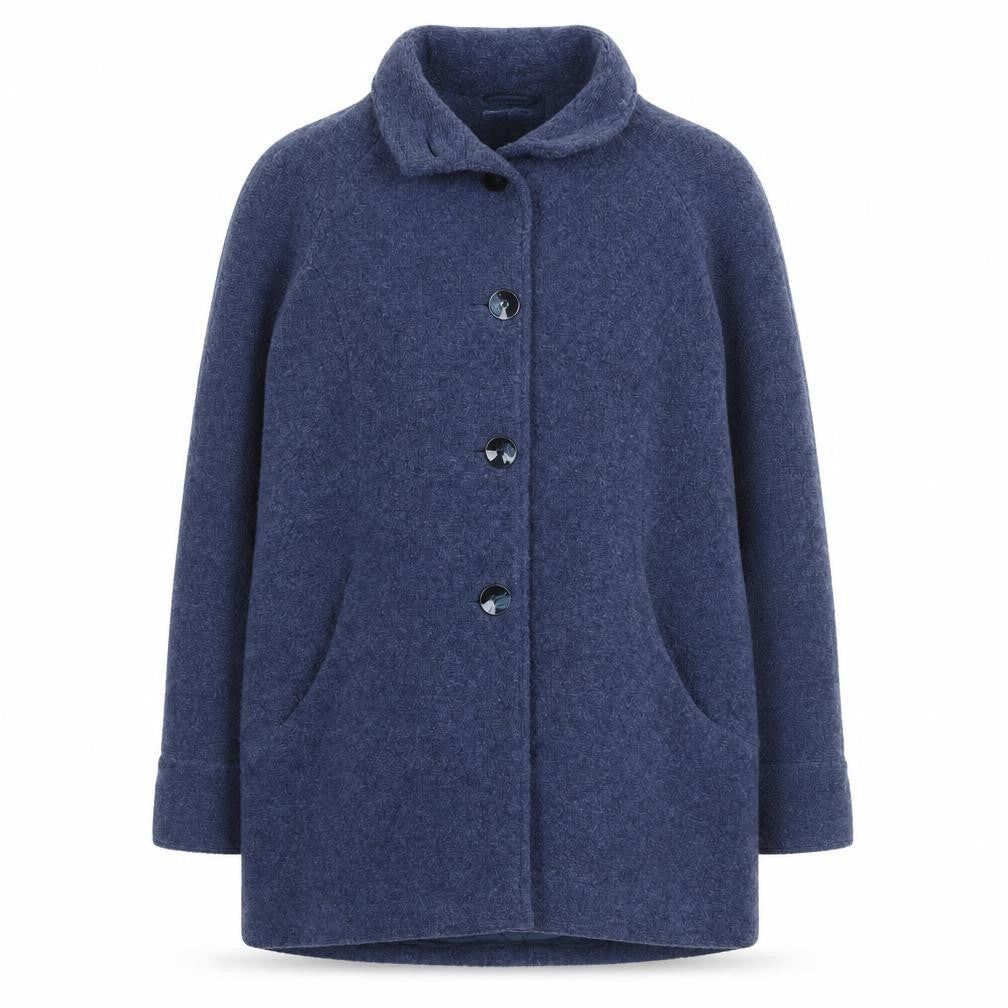 David Nieper Women Blue Wool Blend Mid-Length Overcoat UK 42