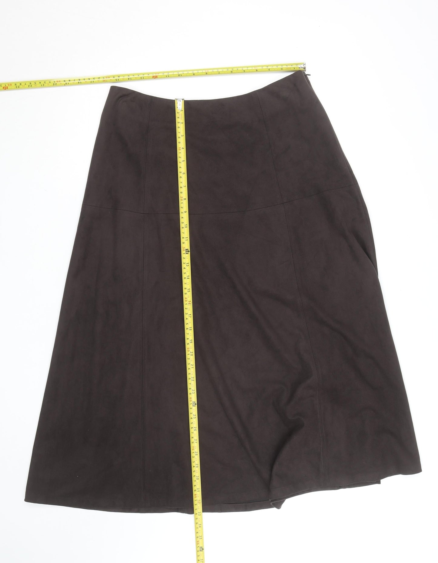 Marks and Spencer Women's Brown Faux Suede A-Line Midi Skirt Size 14