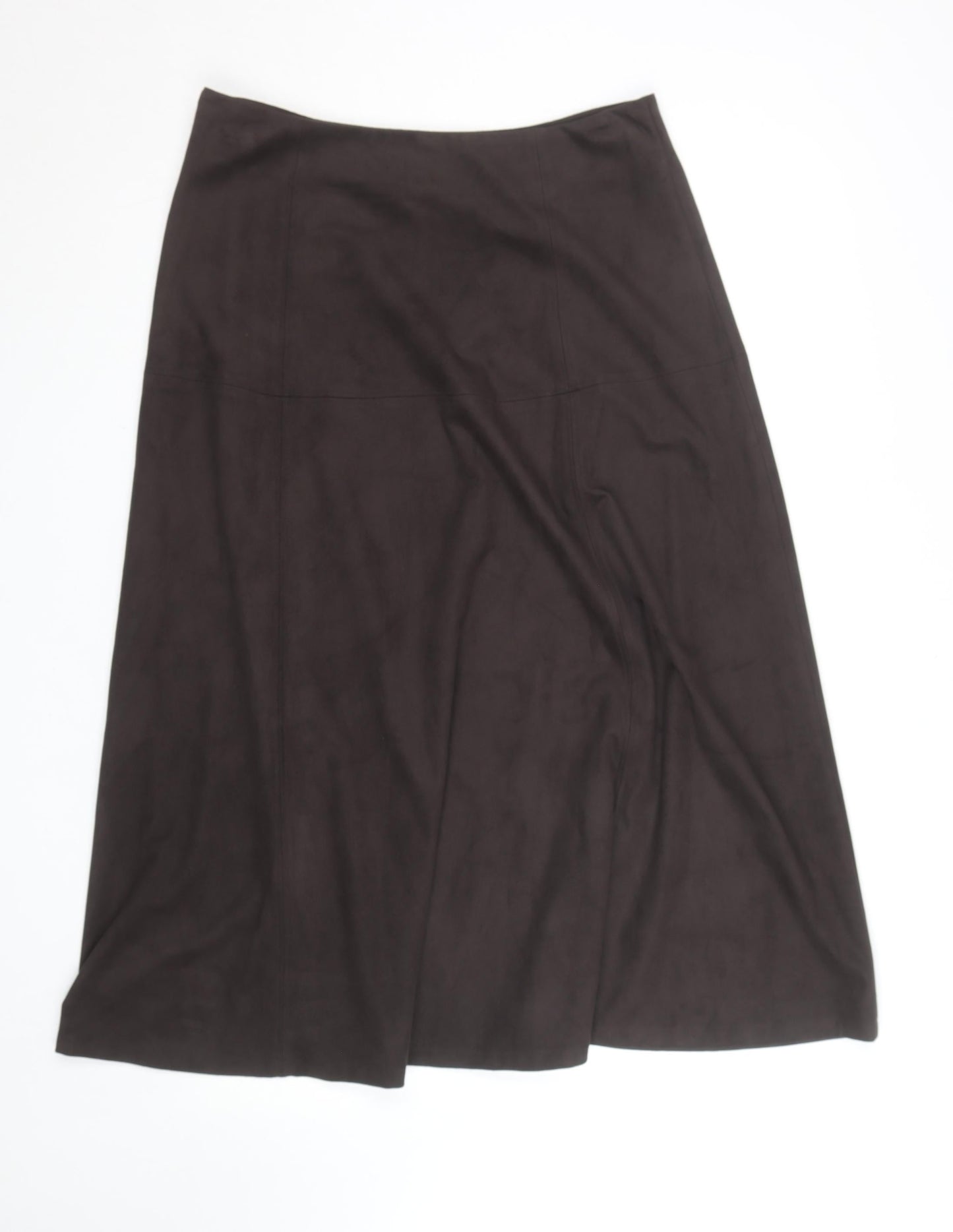 Marks and Spencer Women's Brown Faux Suede A-Line Midi Skirt Size 14