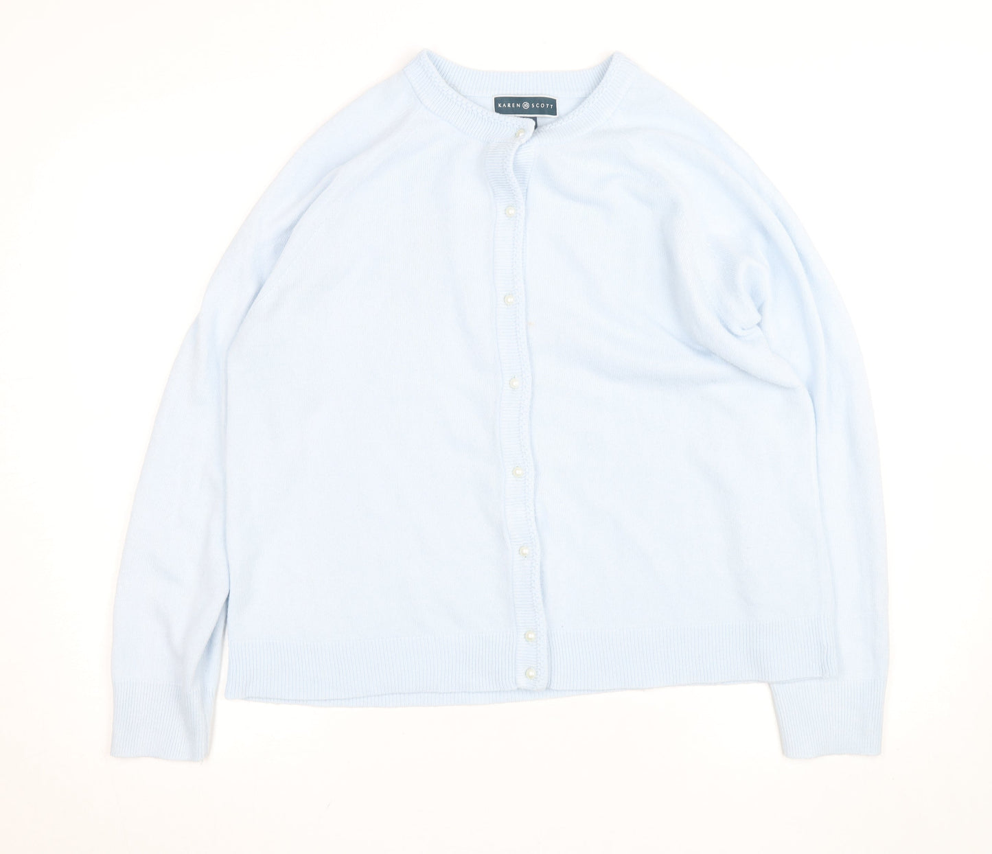 Karen Scott Women Light Blue Acrylic Cardigan L Button Front Knit