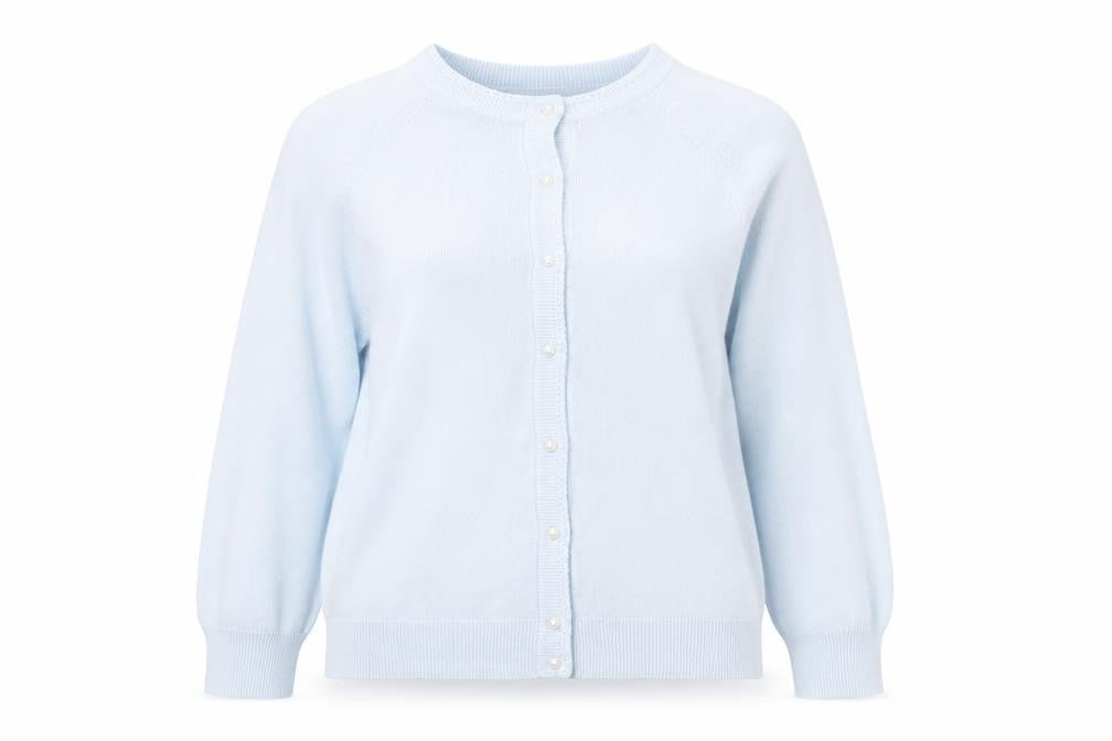 Karen Scott Women Light Blue Acrylic Cardigan L Button Front Knit