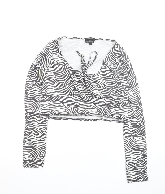 Wednesday's Girl Women's Multicoloured Zebra Print Cropped V-Neck Long Sleeve Top M