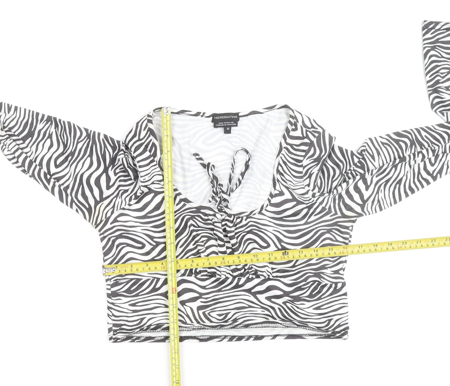 Wednesday's Girl Women's Multicoloured Zebra Print Cropped V-Neck Long Sleeve Top M