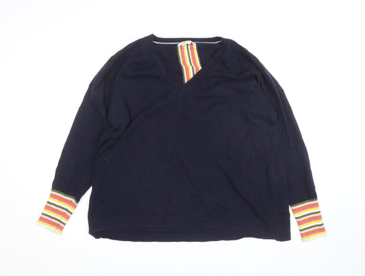 Boden Women Blue V-Neck Cotton Cashmere Pullover Jumper XL