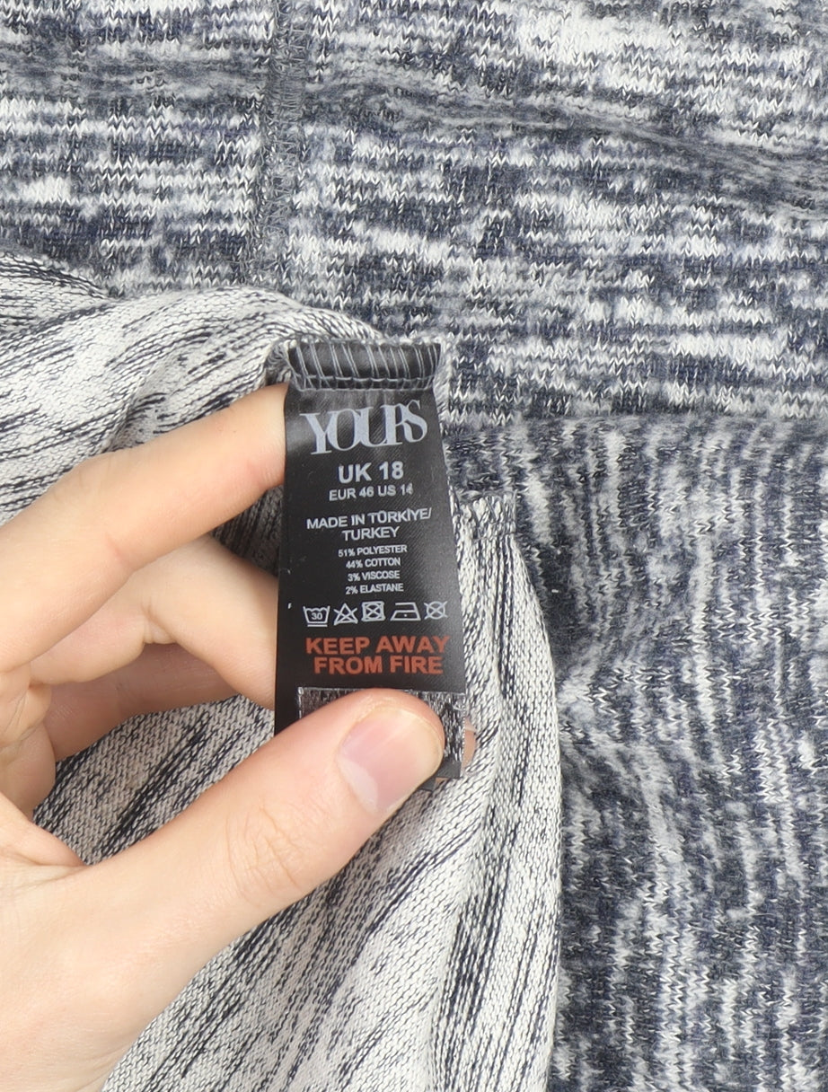 Yours Women Grey Size 18 Crew Neck Knit Cardigan