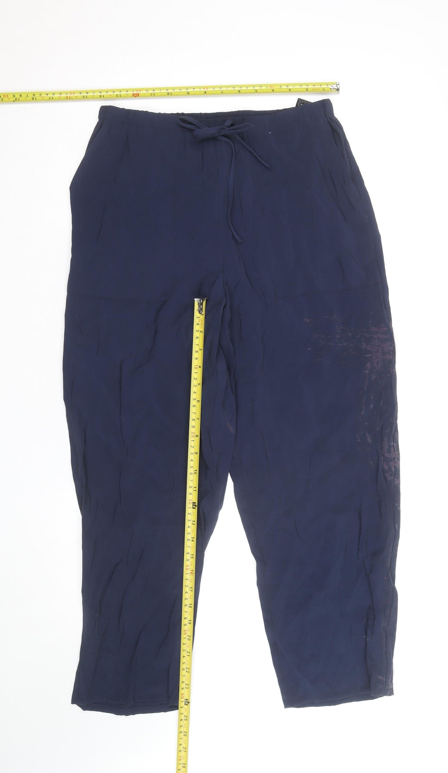 Marks and Spencer Blue Cropped Relaxed Viscose Trousers M Unisex