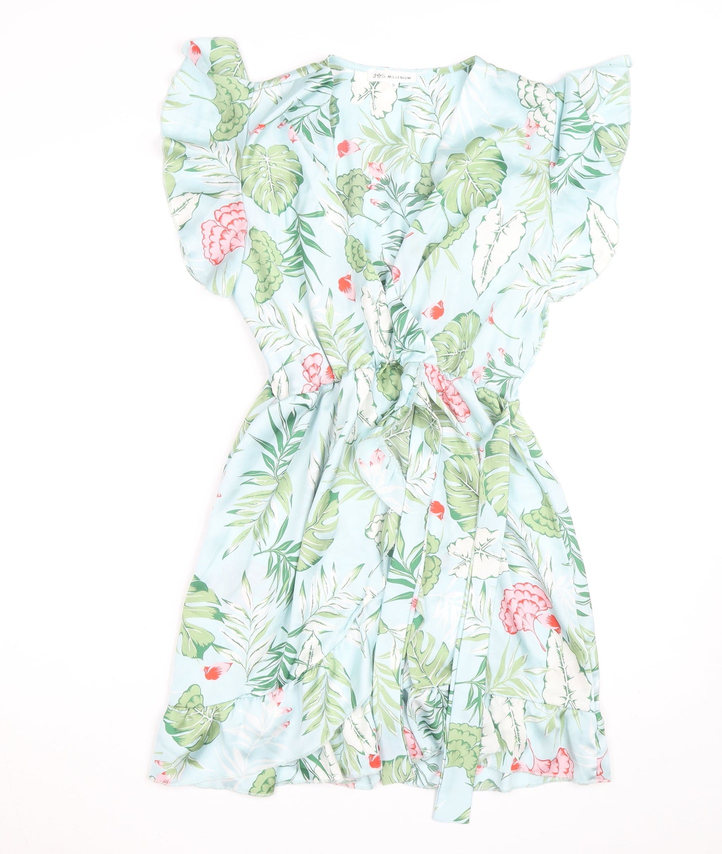 Millenium Women's Multicoloured Floral Wrap Dress Short Sleeve S