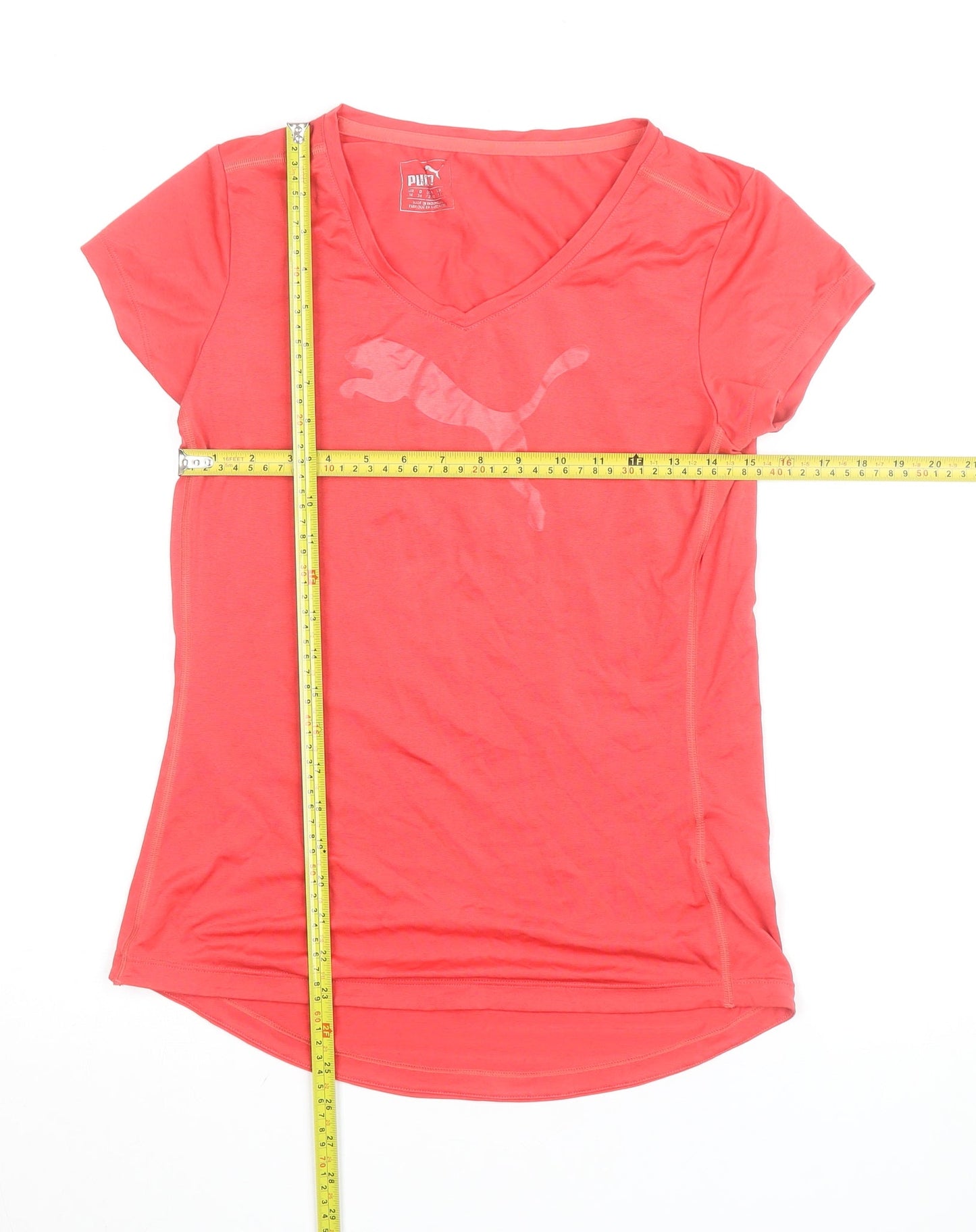 Puma Women's Pink V-Neck Slim Fit Sports T-Shirt Size 12