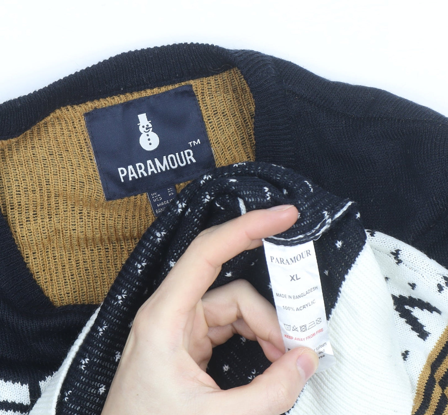 Paramour Men's Black Fair Isle Christmas Jumper XL