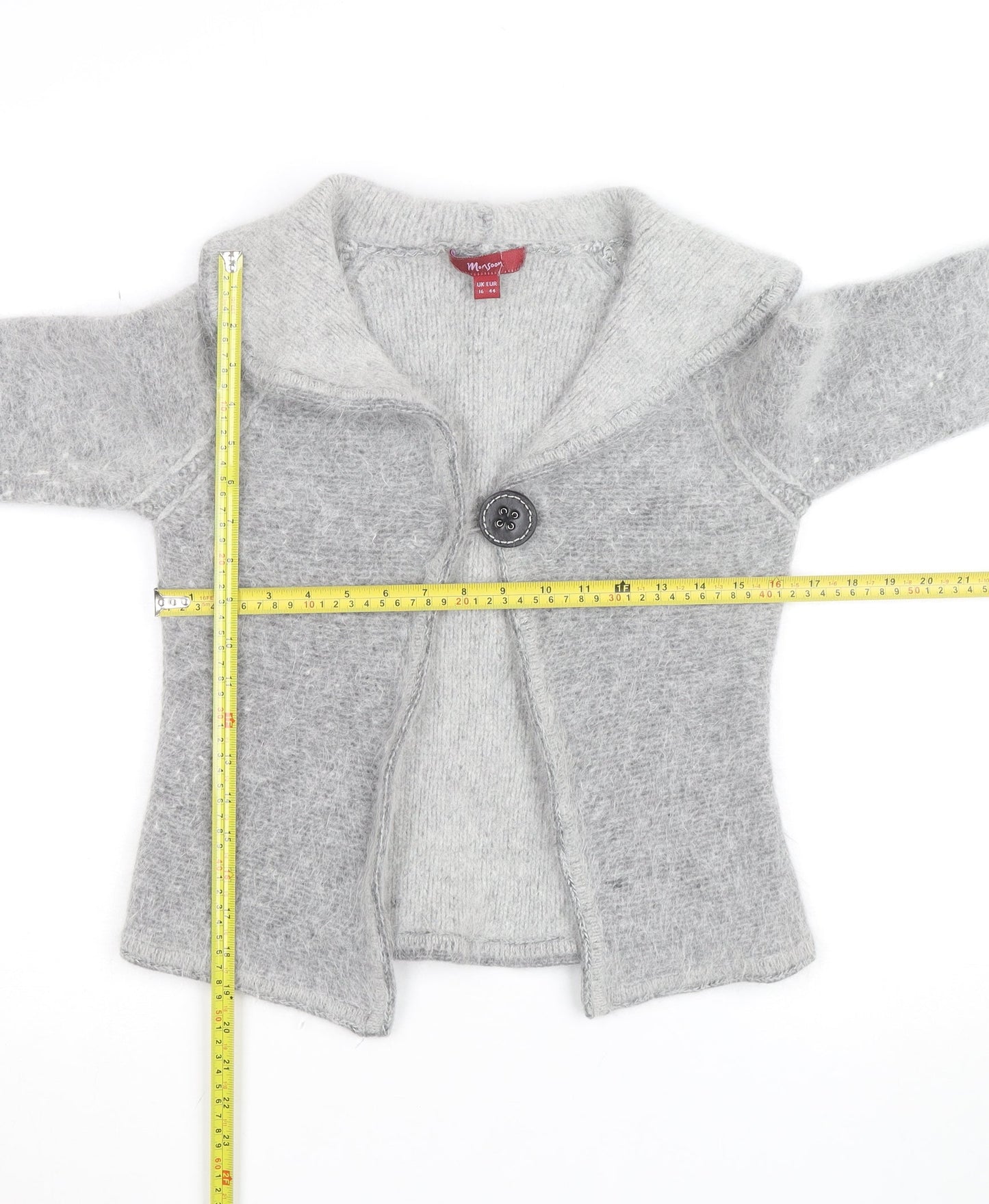 Monsoon Women Grey Lambswool Angora Cardigan UK 16